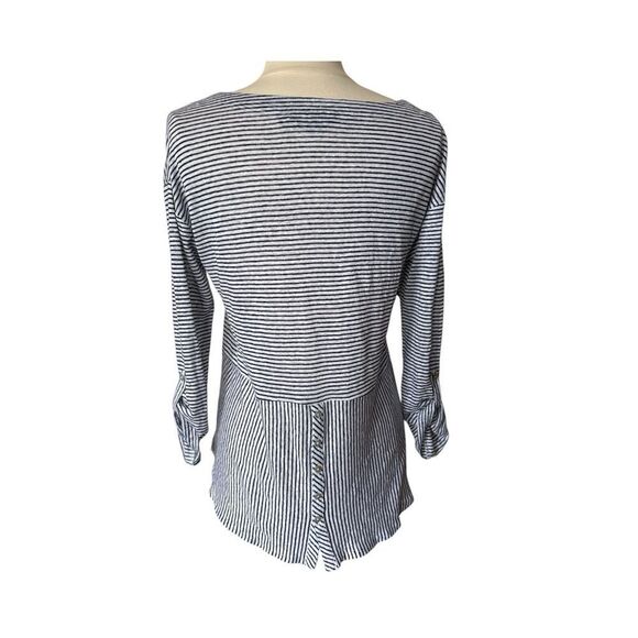 Adrianne‎ Vittadini Striped Long Sleeve Linen Top Small Black White - Picture 5 of 7
